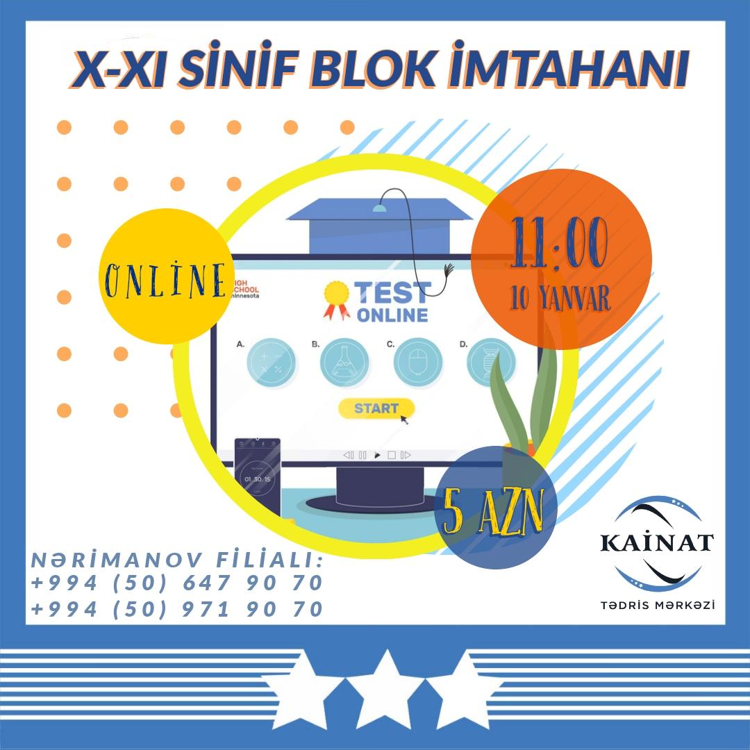 X-Xl sinif Blok imtahan üzrə 10 Yanvarda online sınaq imtahanı keçiriləcək