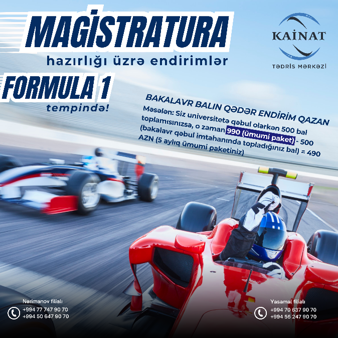 Formula tempində MAGİSTRATURA endirimləri!