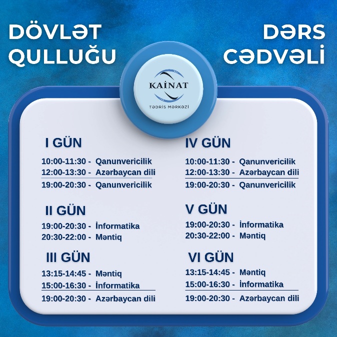 Dövlət Qulluğu hazırlığı üzrə DƏRS CƏDVƏLİMİZİ sizlərə təqdim edirik.   