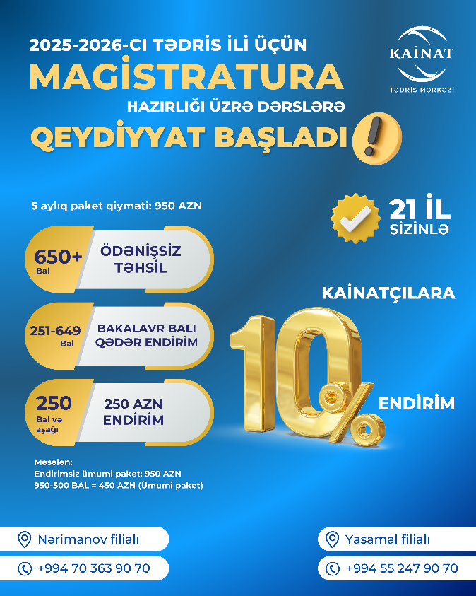  Magistr qruplarına endirim kampaniyamız yeniləndi! 