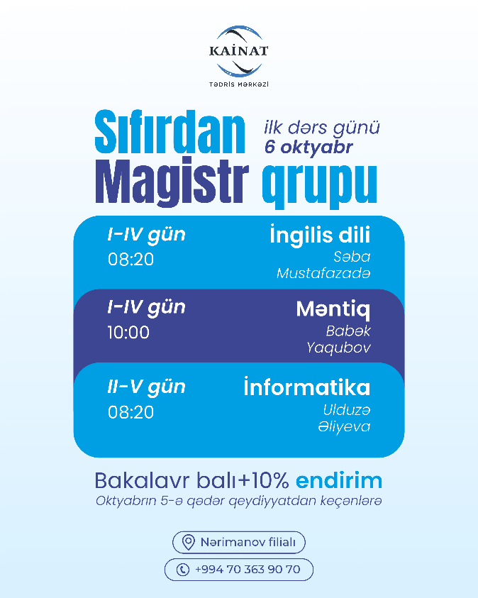 6 OKTYABR, sıfırdan, İntensiv qruplarımız başlayır!