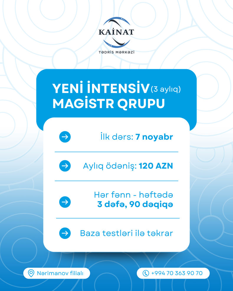 Magistr olmaq arzunu təxirə salma! İntensiv Noyabr qruplarına qoşul, hədəfinə bu aydan başla!  