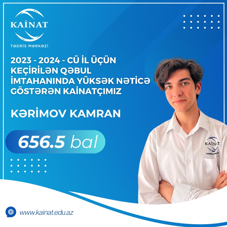 2023 - 2024 - cü il üçün keçirilən QƏBUL imtahanında yüksək nəticə göstərən Kainatçılar!