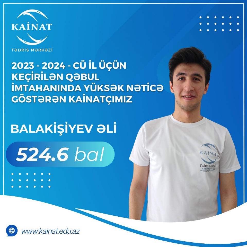 2023 - 2024 - cü il üçün keçirilən QƏBUL imtahanında yüksək nəticə göstərən Kainatçılar!