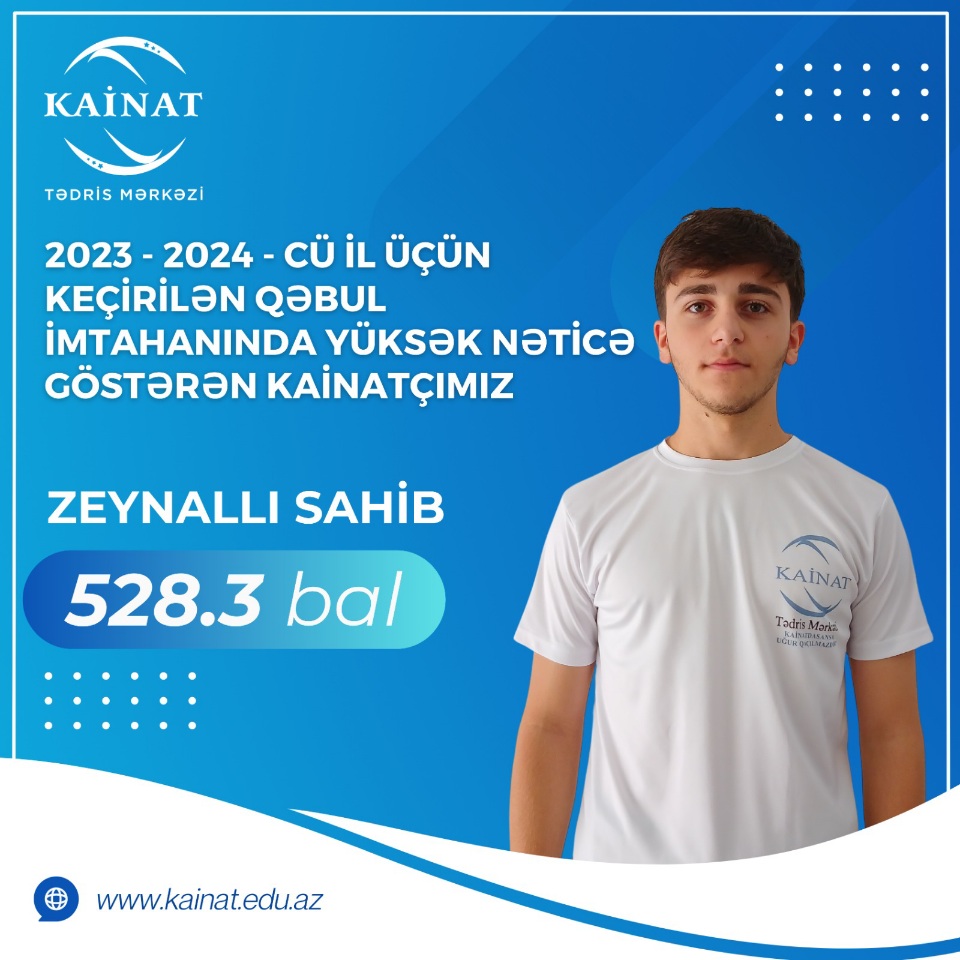 2023 - 2024 - cü il üçün keçirilən QƏBUL imtahanında yüksək nəticə göstərən Kainatçılar!