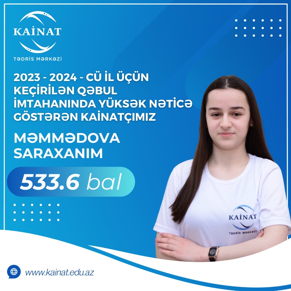 2023 - 2024 - cü il üçün keçirilən QƏBUL imtahanında yüksək nəticə göstərən Kainatçılar!