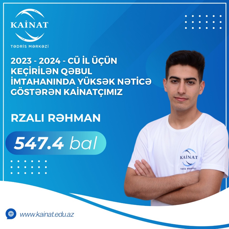 2023 - 2024 - cü il üçün keçirilən QƏBUL imtahanında yüksək nəticə göstərən Kainatçılar!