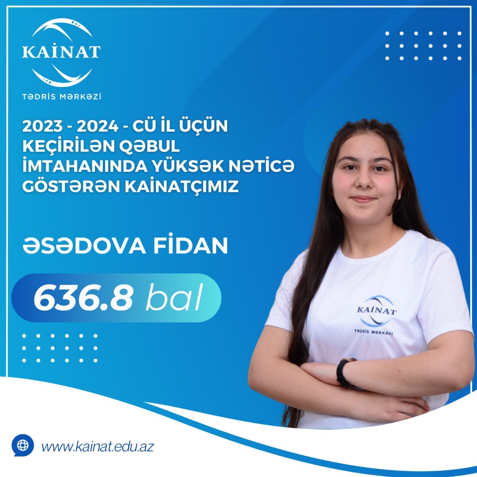 2023 - 2024 - cü il üçün keçirilən QƏBUL imtahanında yüksək nəticə göstərən Kainatçılar!