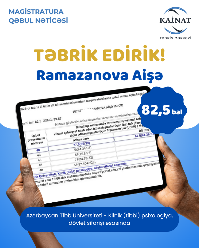 Kainat Tədris Mərkəzinin tələbəsi - Aişə Ramazanova.🎖 