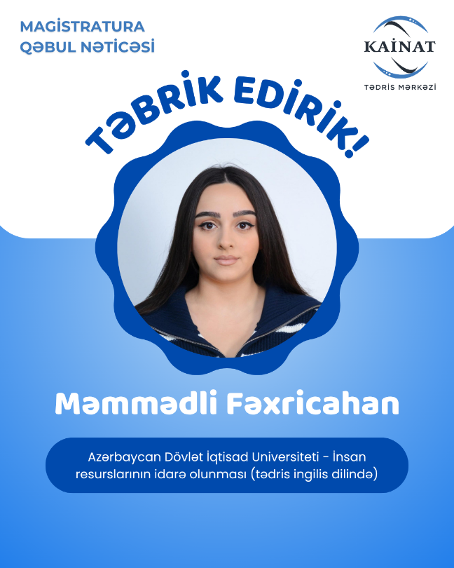 Kainat Tədris Mərkəzinin tələbəsi - Məmmədli Fəxricahan. 🎖