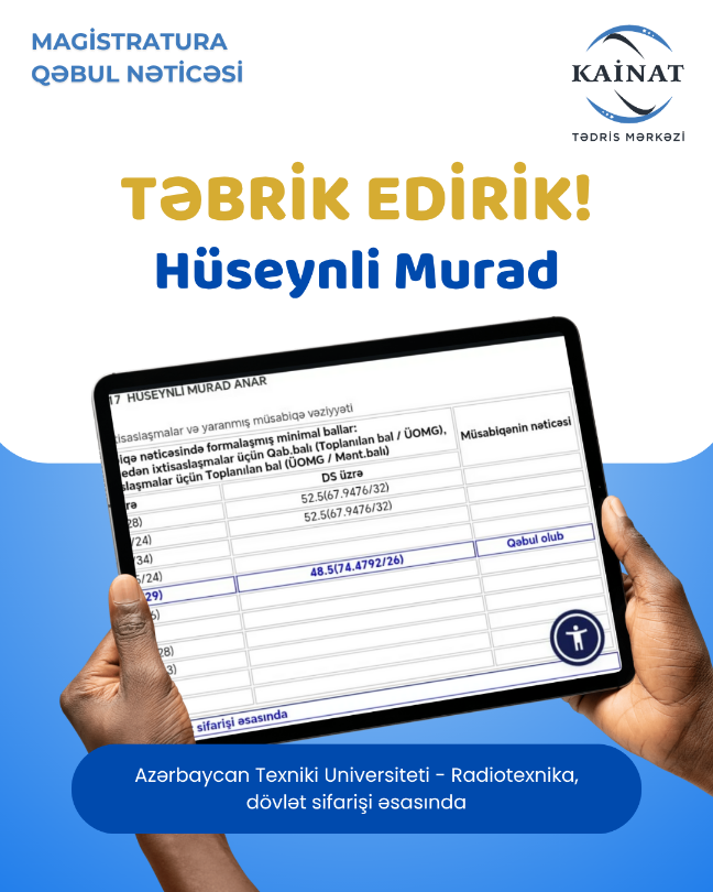 Kainat Tədris Mərkəzinin tələbəsi - Hüseynli Murad.🎖  