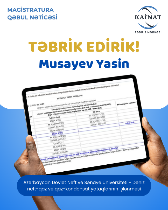Kainat Tədris Mərkəzinin tələbəsi - Musayev Yasin.🎖  