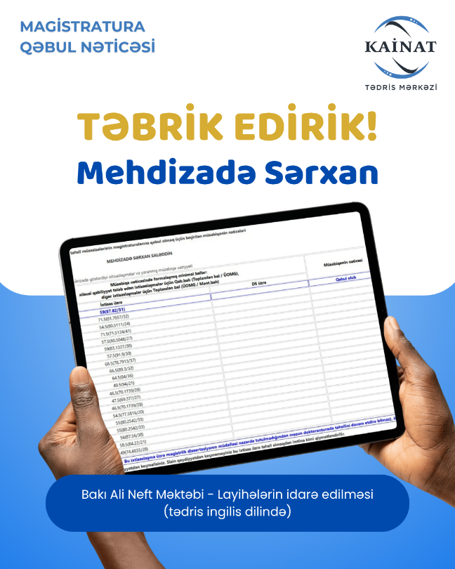 Kainat Tədris Mərkəzinin tələbəsi - Mehdizadə Sərxan.🎖  