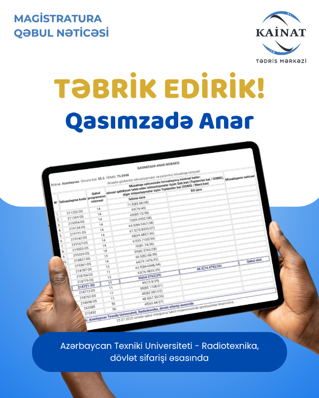 Kainat Tədris Mərkəzinin tələbəsi - Qasımzadə Anar.🎖  
